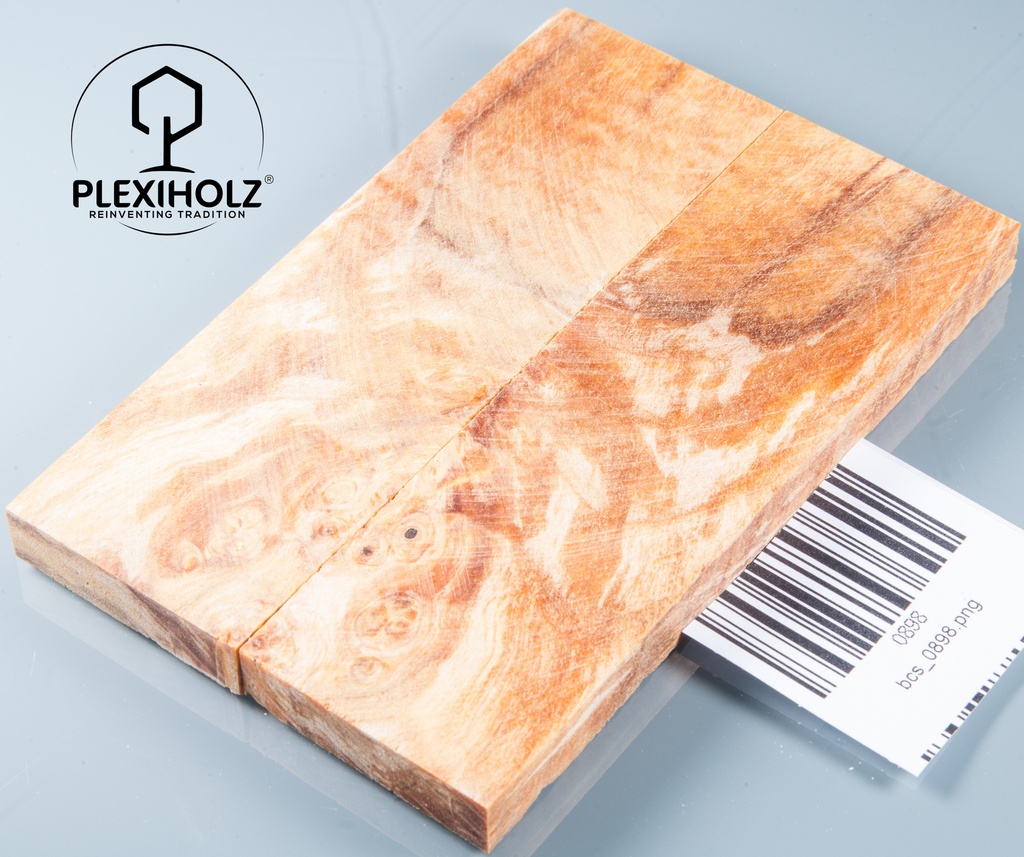 Kastanie Maser stabilisiert | 120x40x10 | plexiholz | Griffholz Schalenpaar 0893