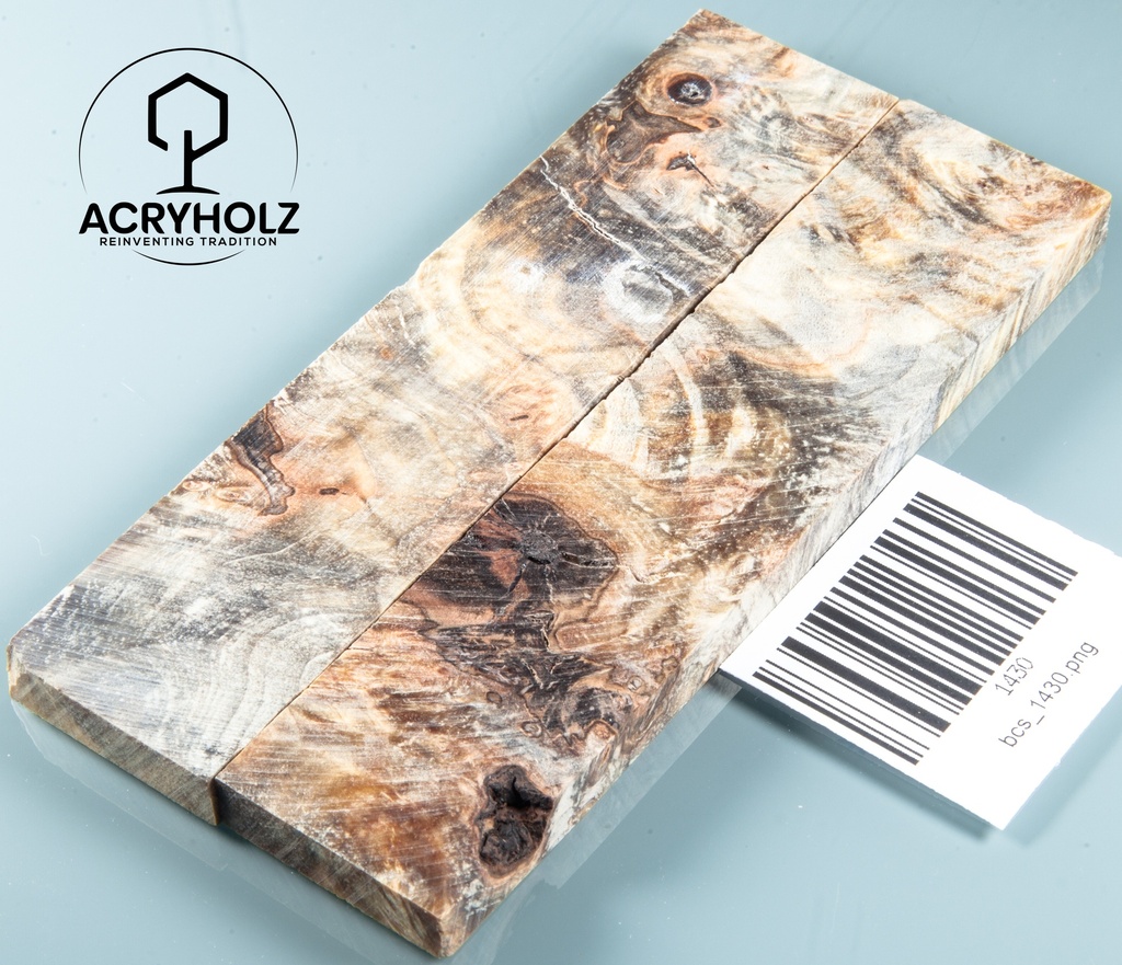 Kastanie Maser Griffschalen stabilisiert | 135x30x6 | acryholz | Messergriff | 1430