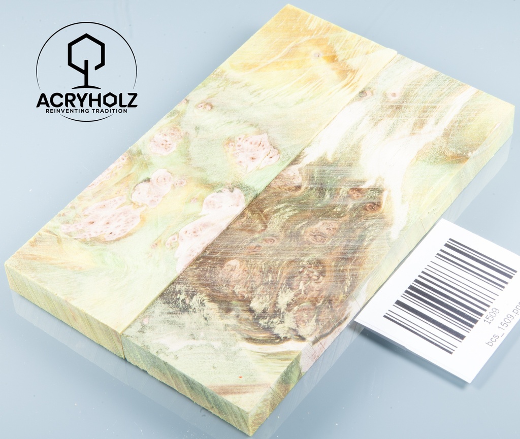 Ahorn Maser Griffschalen stabilisiert | 120x40x10 | acryholz | Messergriff | 1504
