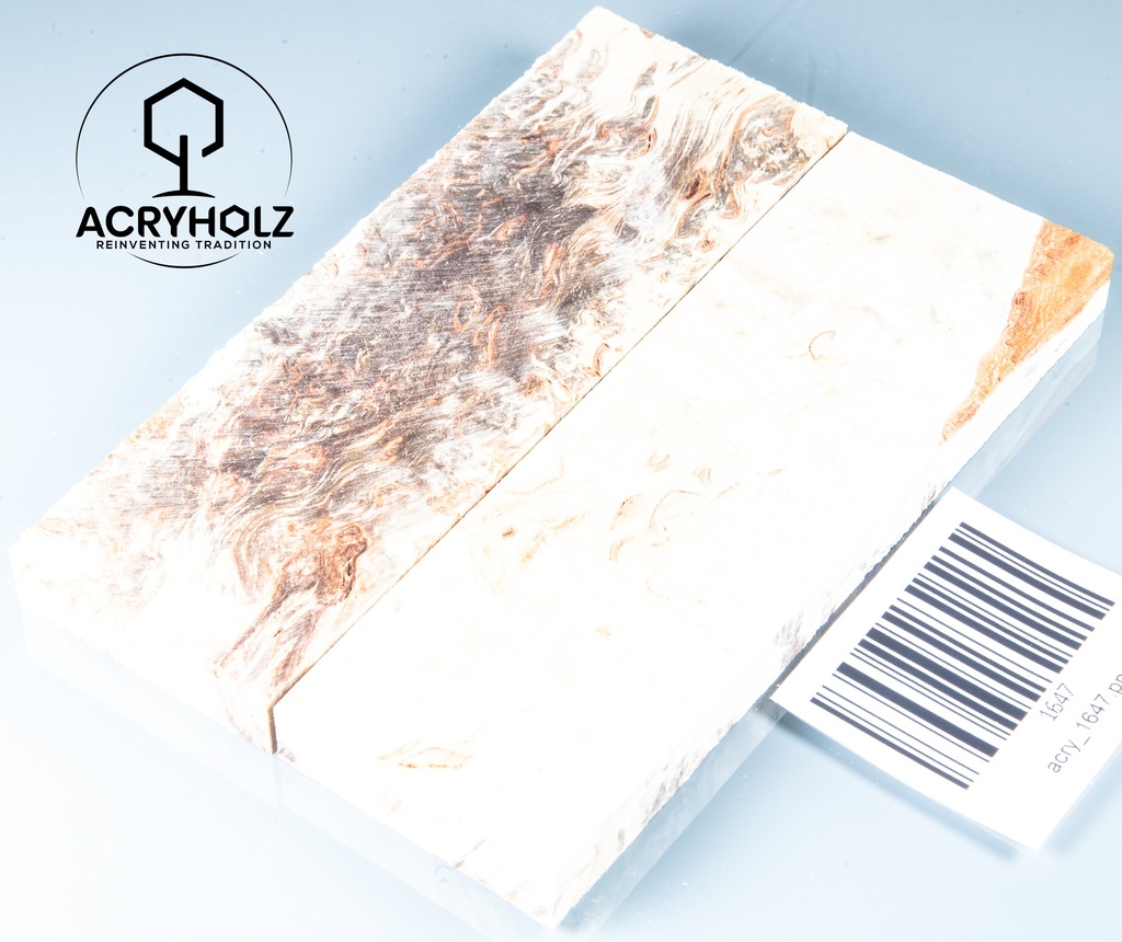 Karelische Maserbirke stabilisiert | 120x37x10 | ACRYHOLZ | Griffmaterial 1644
