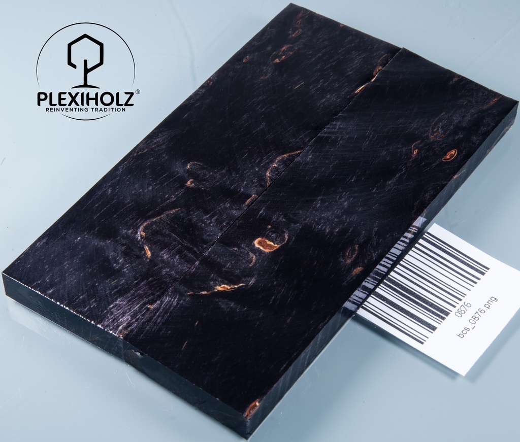 Karelische Maserbirke stabilisiert | 140x40x10 | plexiholz | Griffmaterial 0876