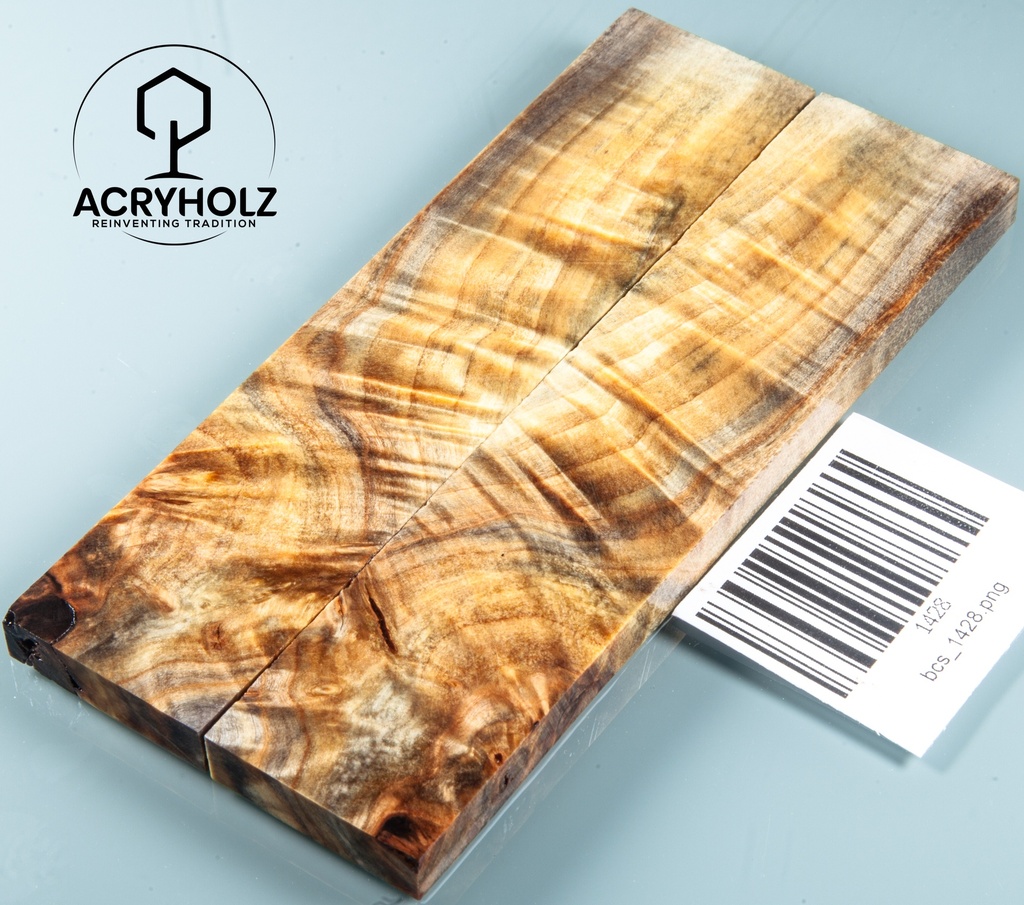 Kastanie Maser Griffschalen stabilisiert | 135x30x6 | acryholz | Messergriff | 1428