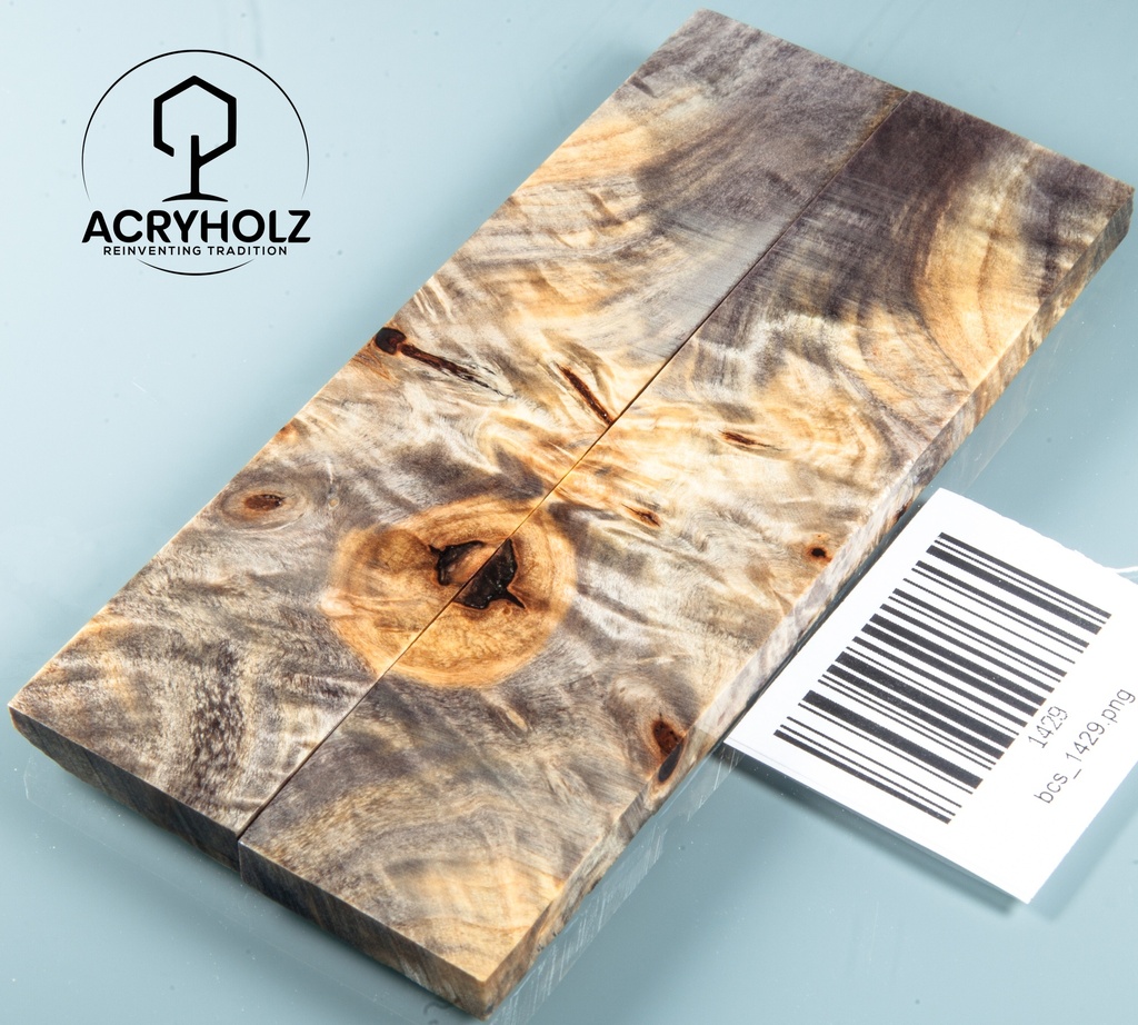 Kastanie Maser Griffschalen stabilisiert | 135x30x6 | acryholz | Messergriff | 1429