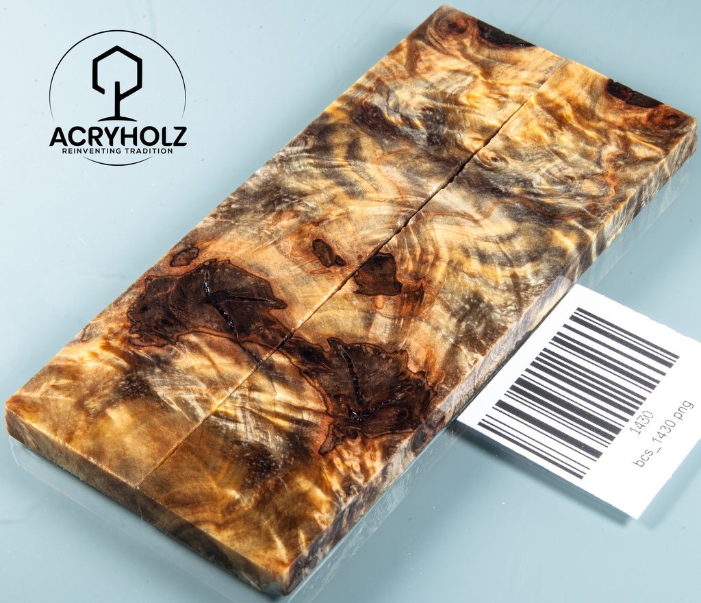 Kastanie Maser Griffschalen stabilisiert | 135x30x6 | acryholz | Messergriff | 1430