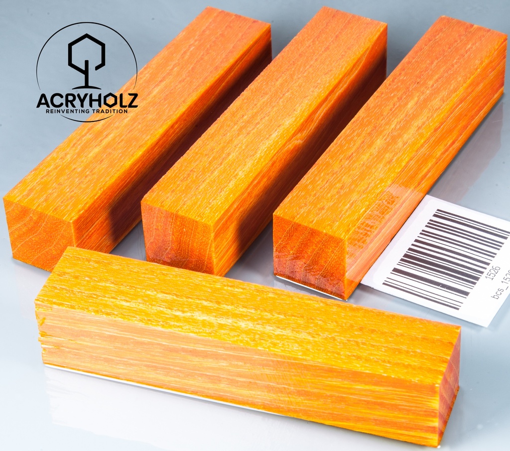 Esche Stiftrohling orange stabilisiert | 100x20x20 | acryholz | 1526