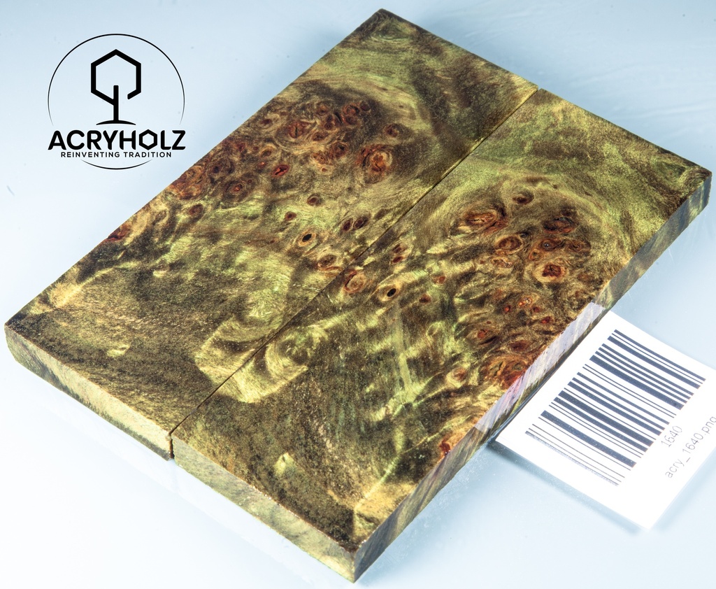 Pappel Griffschalen stabilisiert | 125x45x10| ACRYHOLZ | Messer | Griffholz 1640