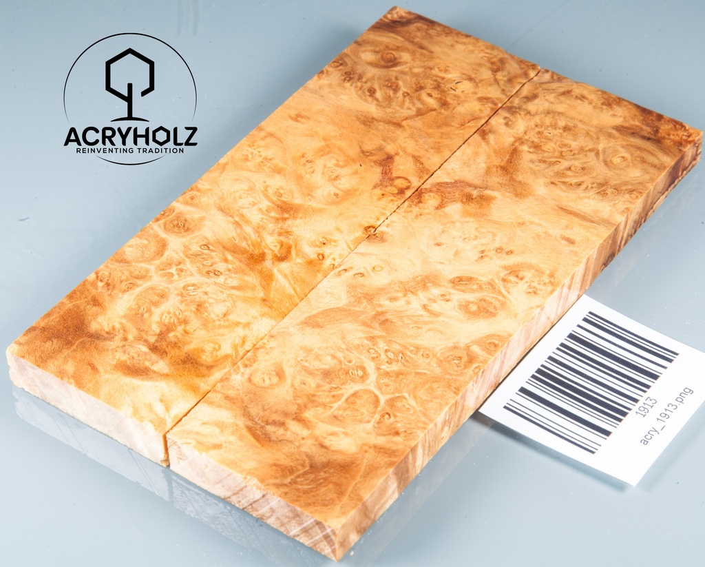 Eschenahorn Maser Griffschalen stabilisiert | 140x40x10| ACRYHOLZ| Messerbau 1913
