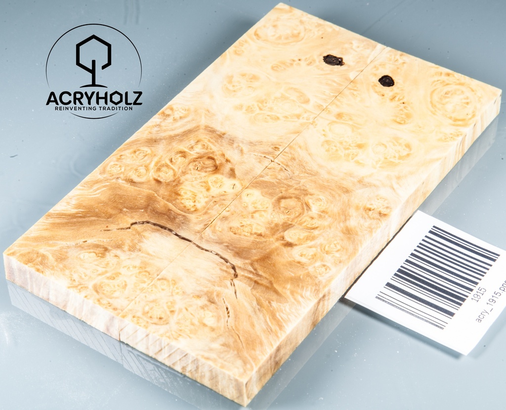 Eschenahorn Maser Griffschalen stabilisiert | 140x40x10| ACRYHOLZ| Messerbau 1915
