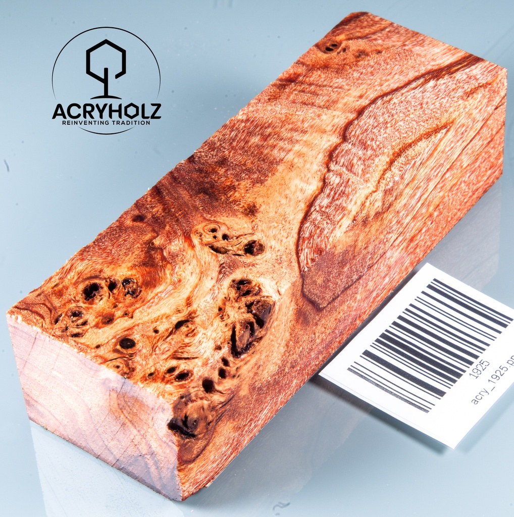 Pappel Maser stabilisiert Griffblock | 120x40x30| ACRYHOLZ | Messergriff 1925