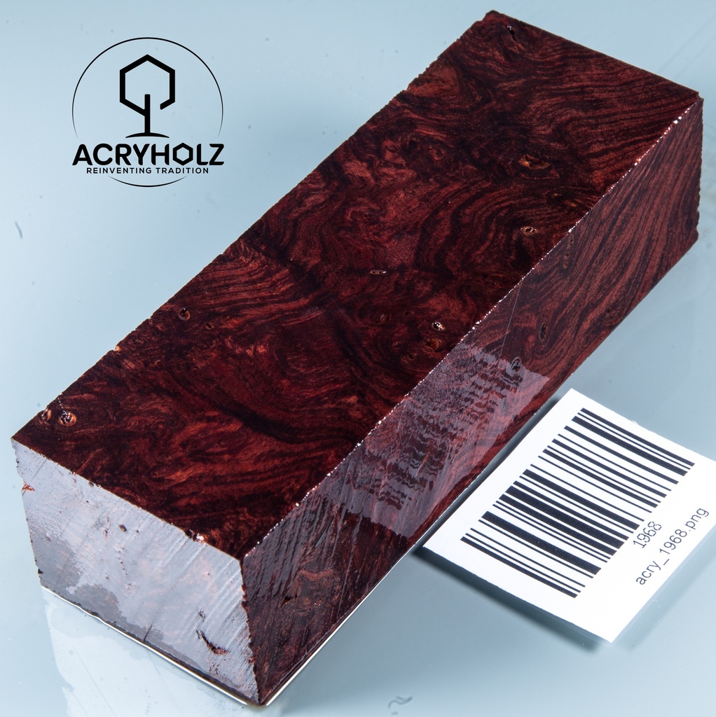 Ulme Maser stabilisiert Griffblock | 120x40x30| ACRYHOLZ | Messergriff 1968