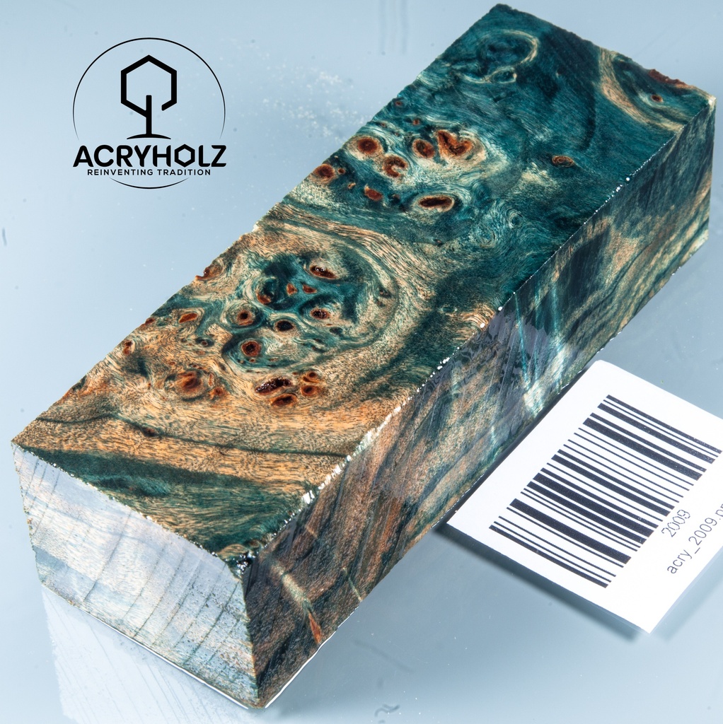 Pappel Maser stabilisiert Griffblock | 120x40x30| ACRYHOLZ | Messergriff 2009