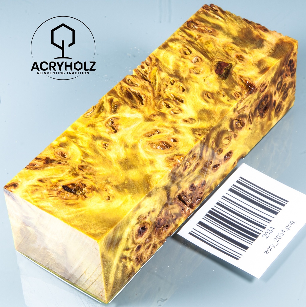 Pappel Maser stabilisiert Griffblock | 120x40x30| ACRYHOLZ | Messergriff 2034