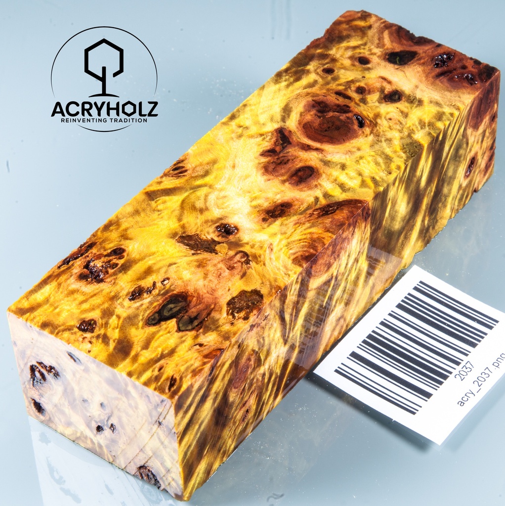 Pappel Maser stabilisiert Griffblock | 120x40x30| ACRYHOLZ | Messergriff 2037