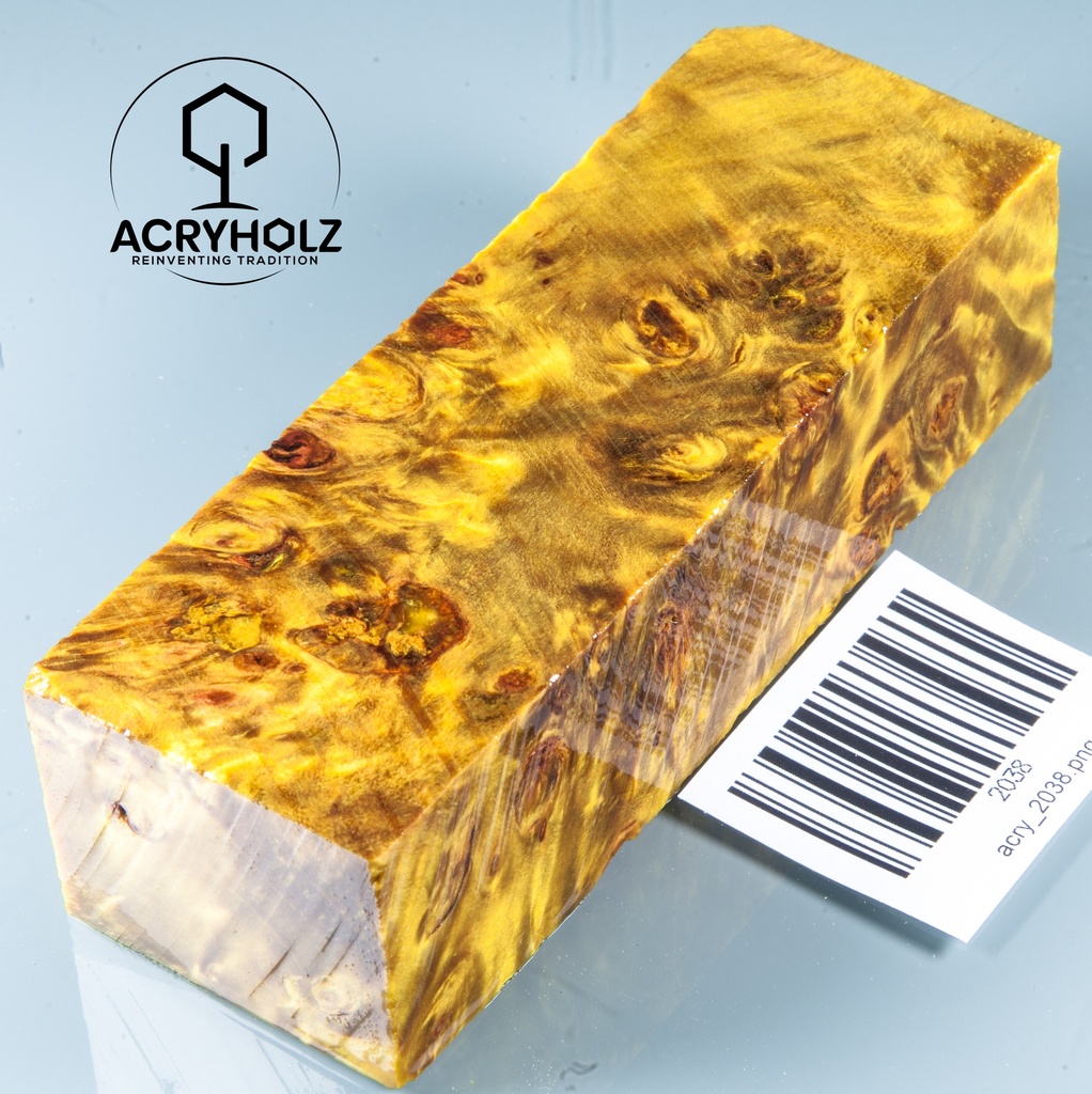 Pappel Maser stabilisiert Griffblock | 120x40x30| ACRYHOLZ | Messergriff 2038