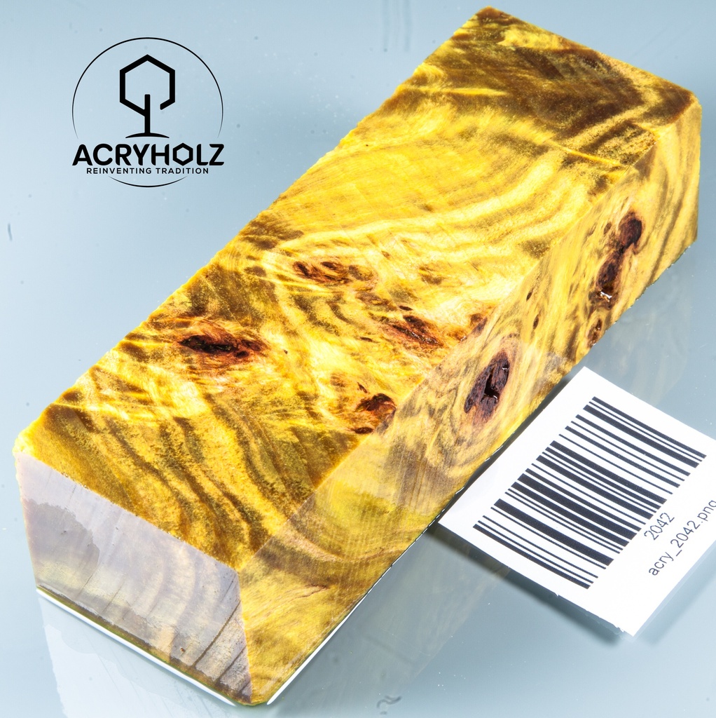 Pappel Maser stabilisiert Griffblock | 120x40x30| ACRYHOLZ | Messergriff 2042