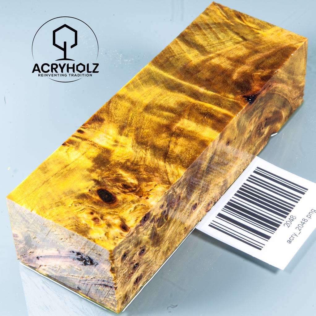 Pappel Maser stabilisiert Griffblock | 120x40x30| ACRYHOLZ | Messergriff 2048