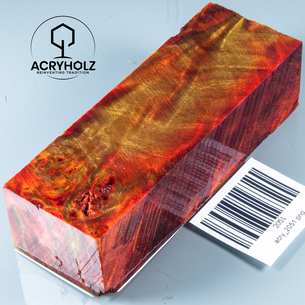 Pappel Maser stabilisiert Griffblock | 120x40x30| ACRYHOLZ | Messergriff 2051