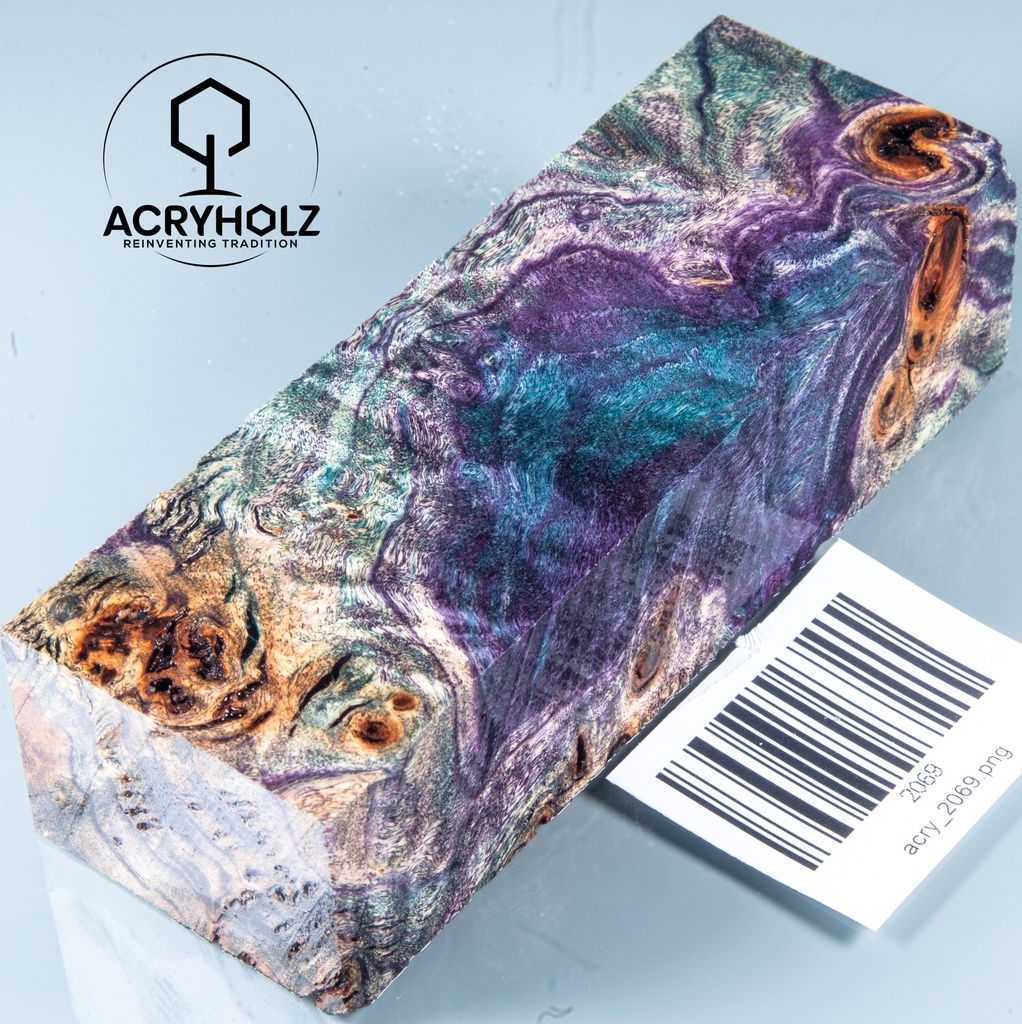 Pappel Maser stabilisiert Griffblock | 120x40x30| ACRYHOLZ | Messergriff 2069