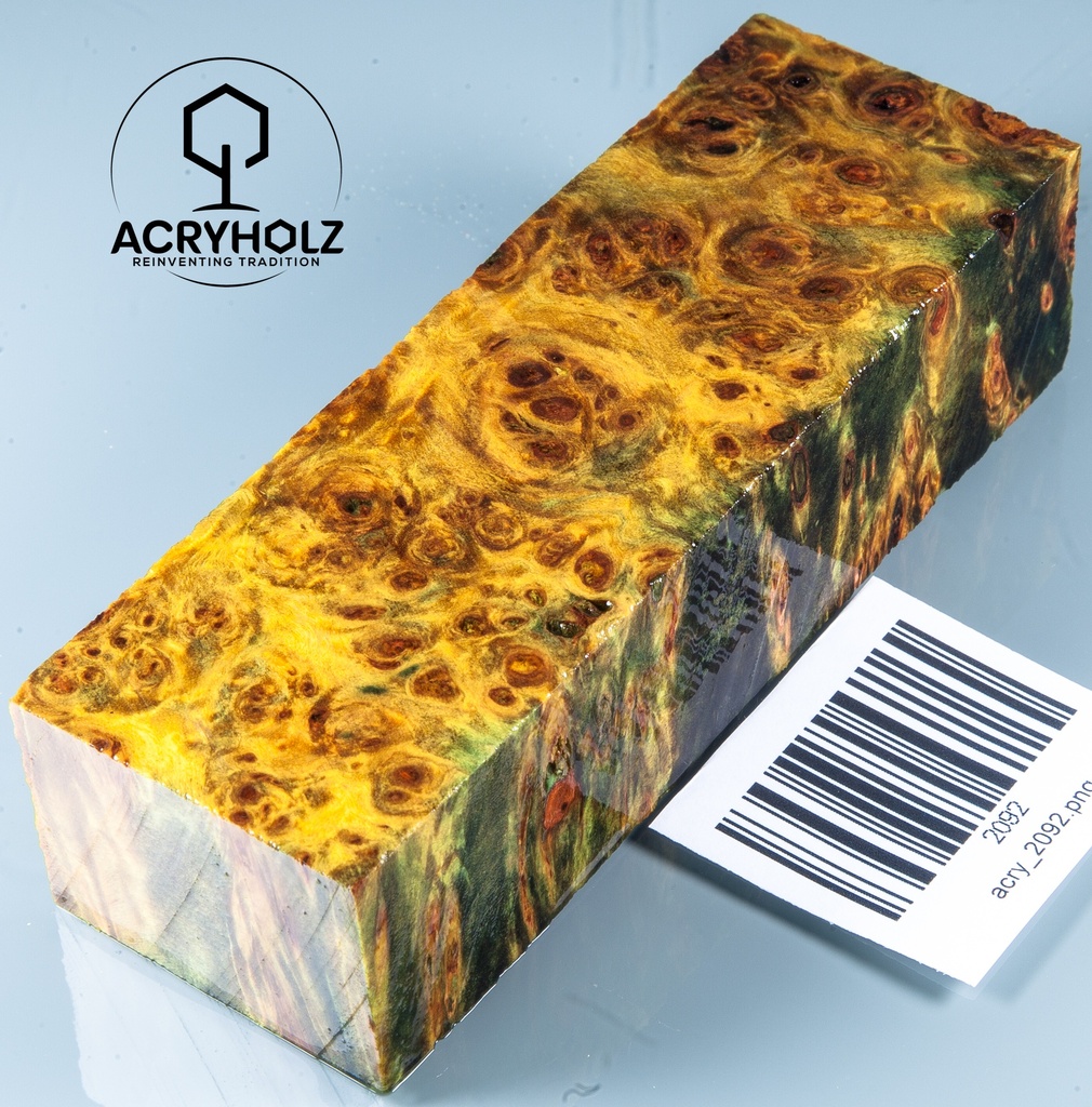 Pappel Maser stabilisiert Griffblock | 120x40x30| ACRYHOLZ | Messergriff 2092