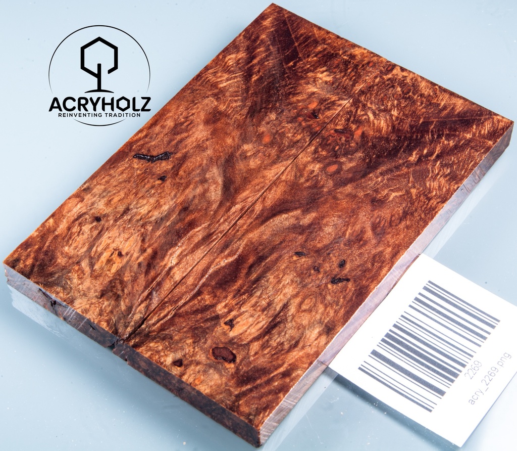 Ahorn Maser Griffschalen stabilisiert | 120x40x9 | acryholz | Messergriff | 2269