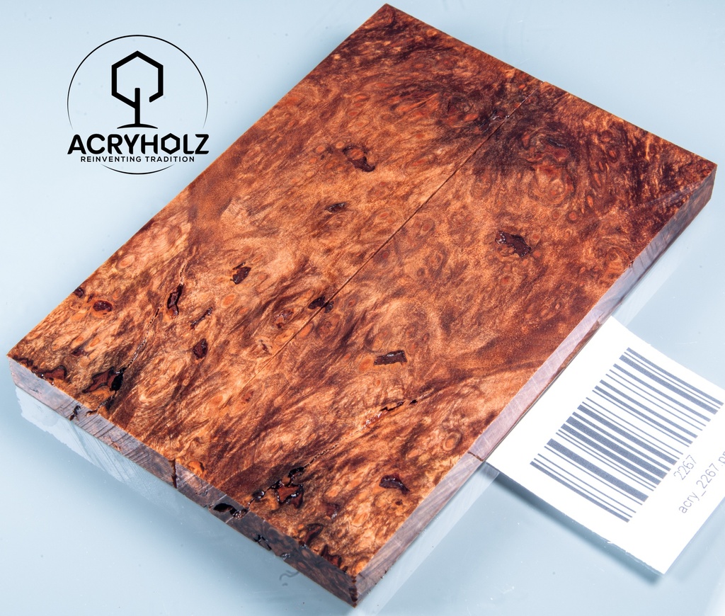 Ahorn Maser Griffschalen stabilisiert | 120x40x9 | acryholz | Messergriff | 2267