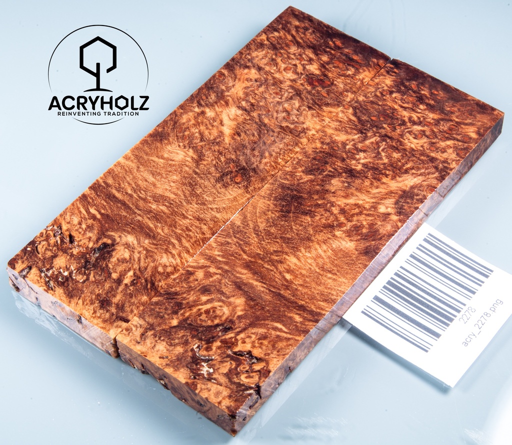 Ahorn Maser Griffschalen stabilisiert | 130x40x9 | acryholz | Messergriff | 2278