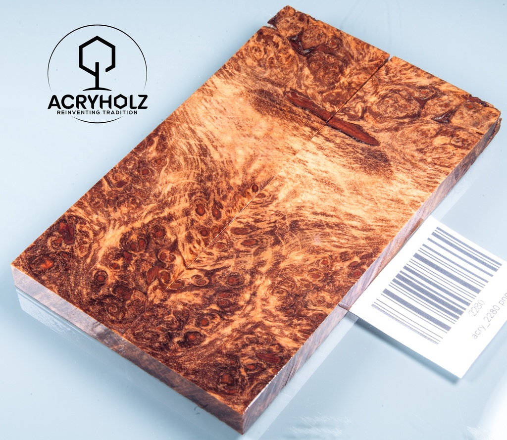 Ahorn Maser Griffschalen stabilisiert | 130x40x9 | acryholz | Messergriff | 2280