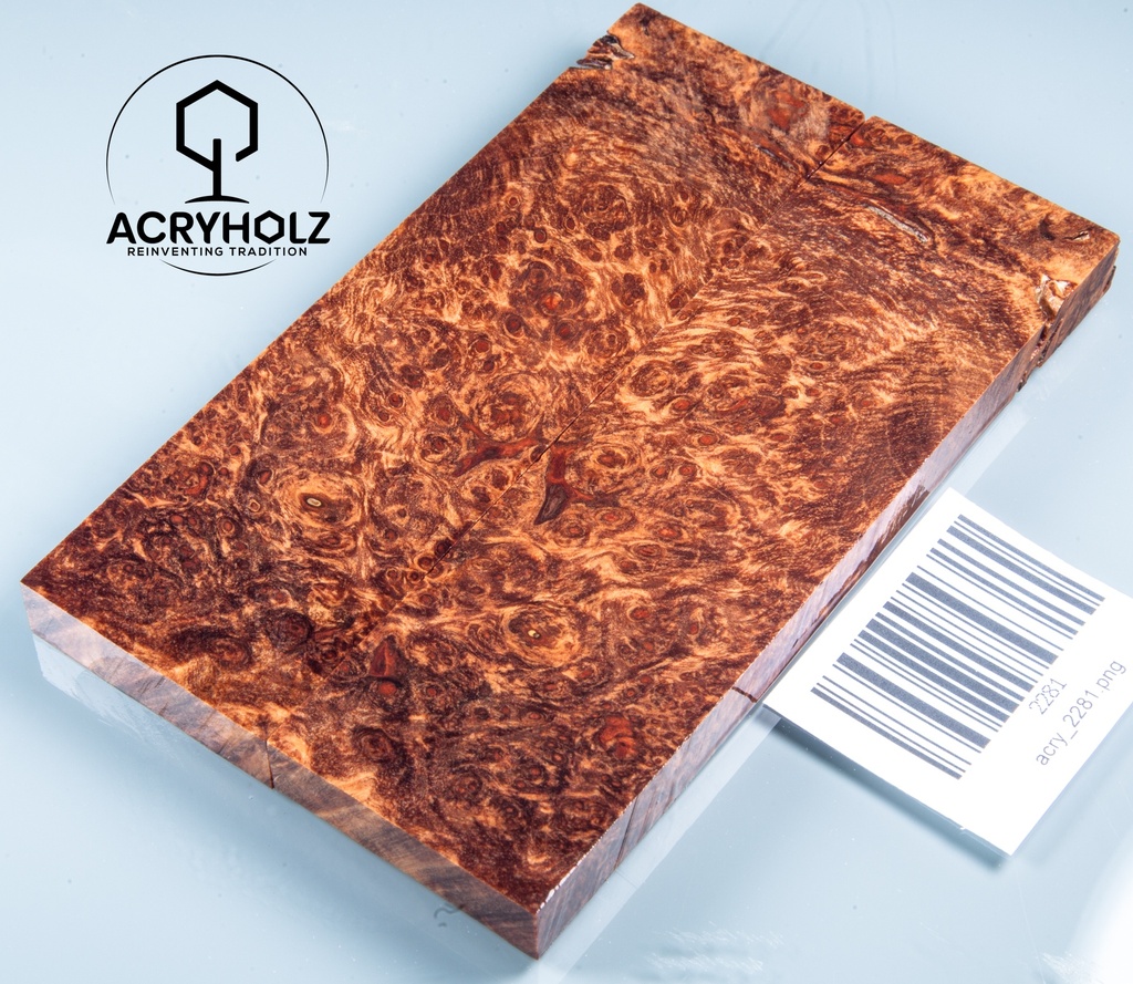 Ahorn Maser Griffschalen stabilisiert | 130x40x9 | acryholz | Messergriff | 2281