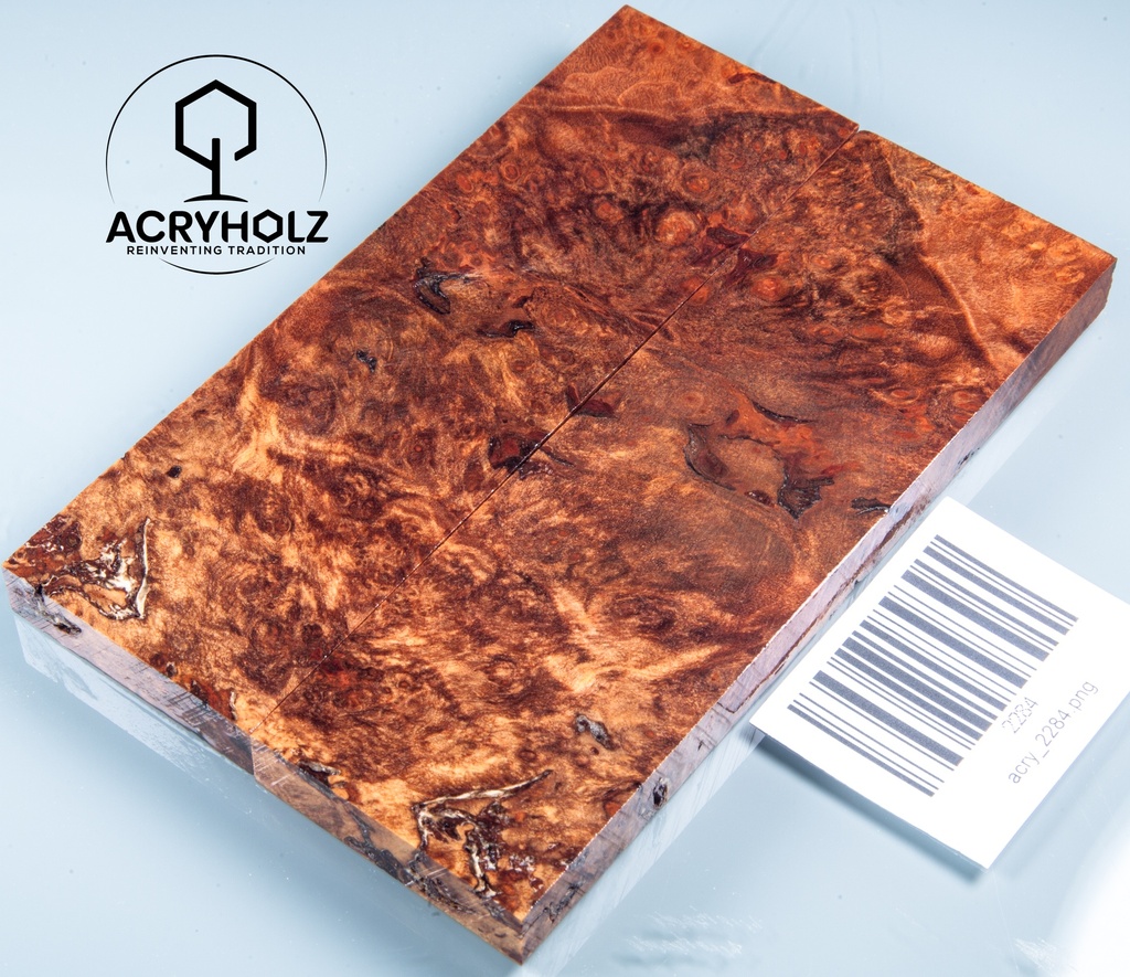 Ahorn Maser Griffschalen stabilisiert | 130x40x9 | acryholz | Messergriff | 2284