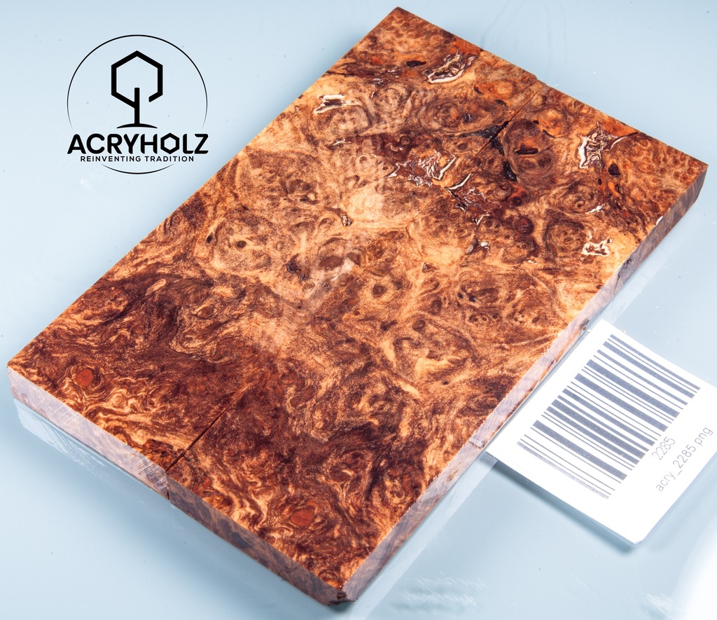 Ahorn Maser Griffschalen stabilisiert | 130x40x9 | acryholz | Messergriff | 2285