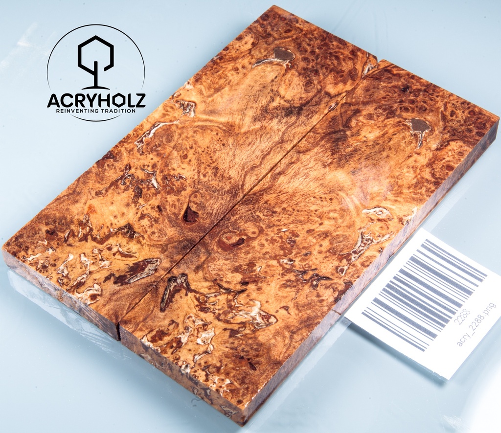 Ahorn Maser Griffschalen stabilisiert | 130x45x9 | acryholz | Messergriff | 2288