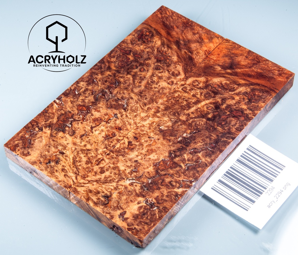 Ahorn Maser Griffschalen stabilisiert | 130x45x9 | acryholz | Messergriff | 2294