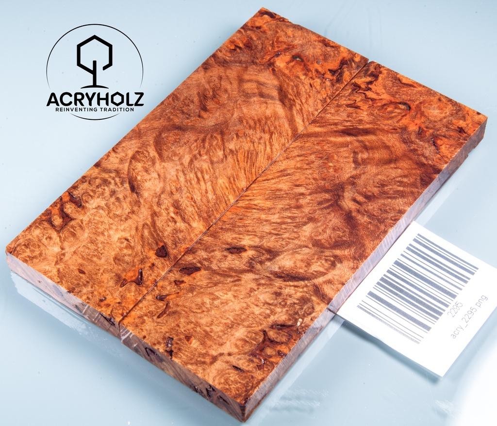 Ahorn Maser Griffschalen stabilisiert | 130x45x9 | acryholz | Messergriff | 2295