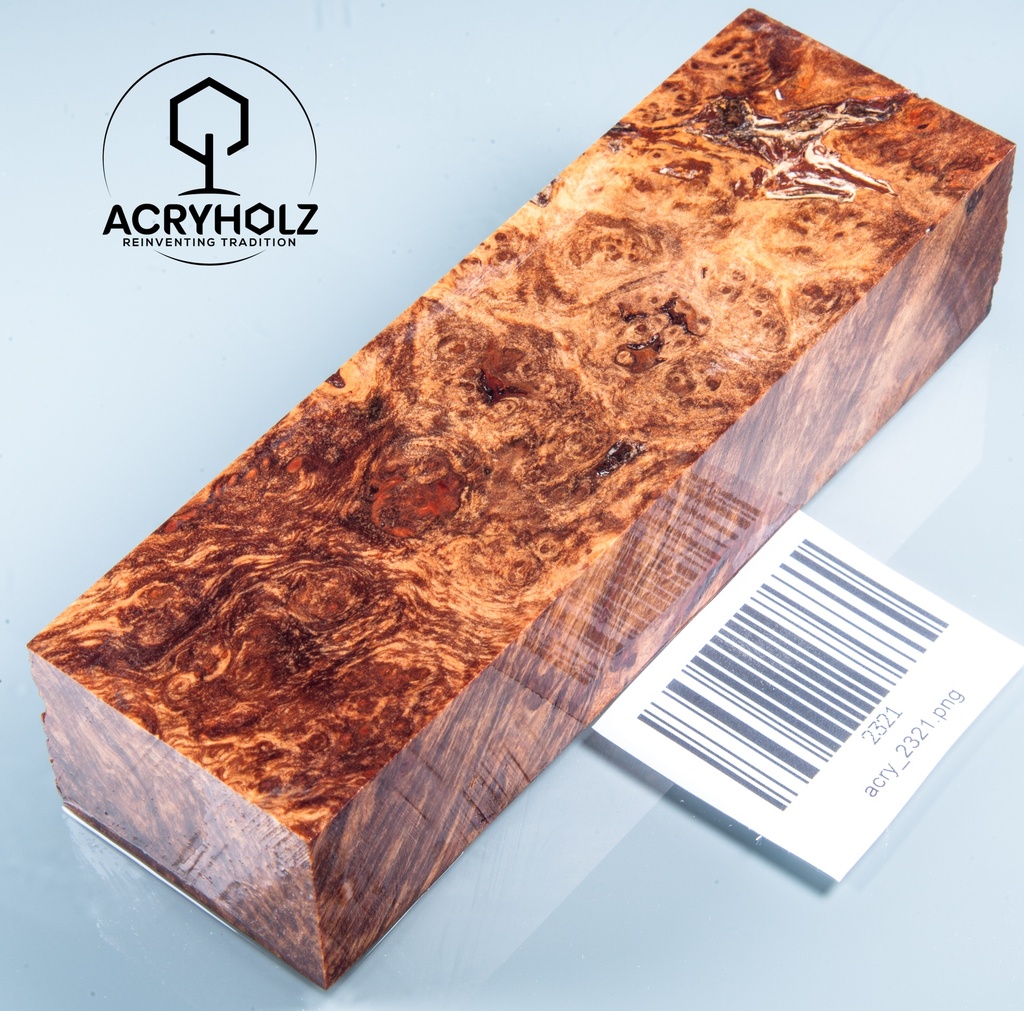 Ahorn Maser Griffblock stabilisiert | 130x40x30 | acryholz | 2321