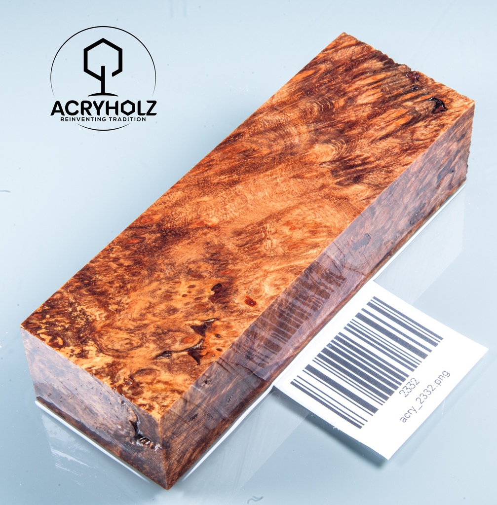 Ahorn Maser Griffblock stabilisiert | 120x40x30 | acryholz | 2332