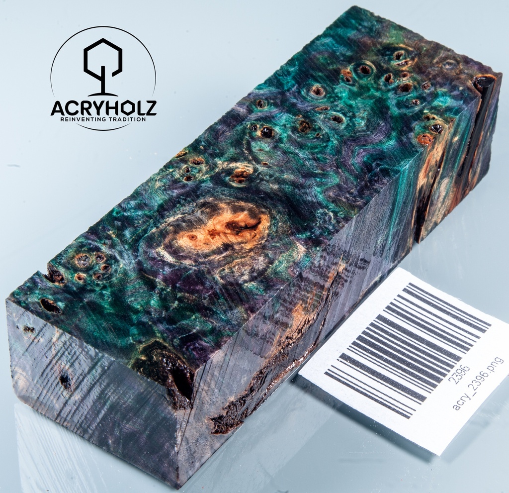 Pappel Maser stabilisiert Griffblock | 120x40x30| ACRYHOLZ | Messergriff 2396