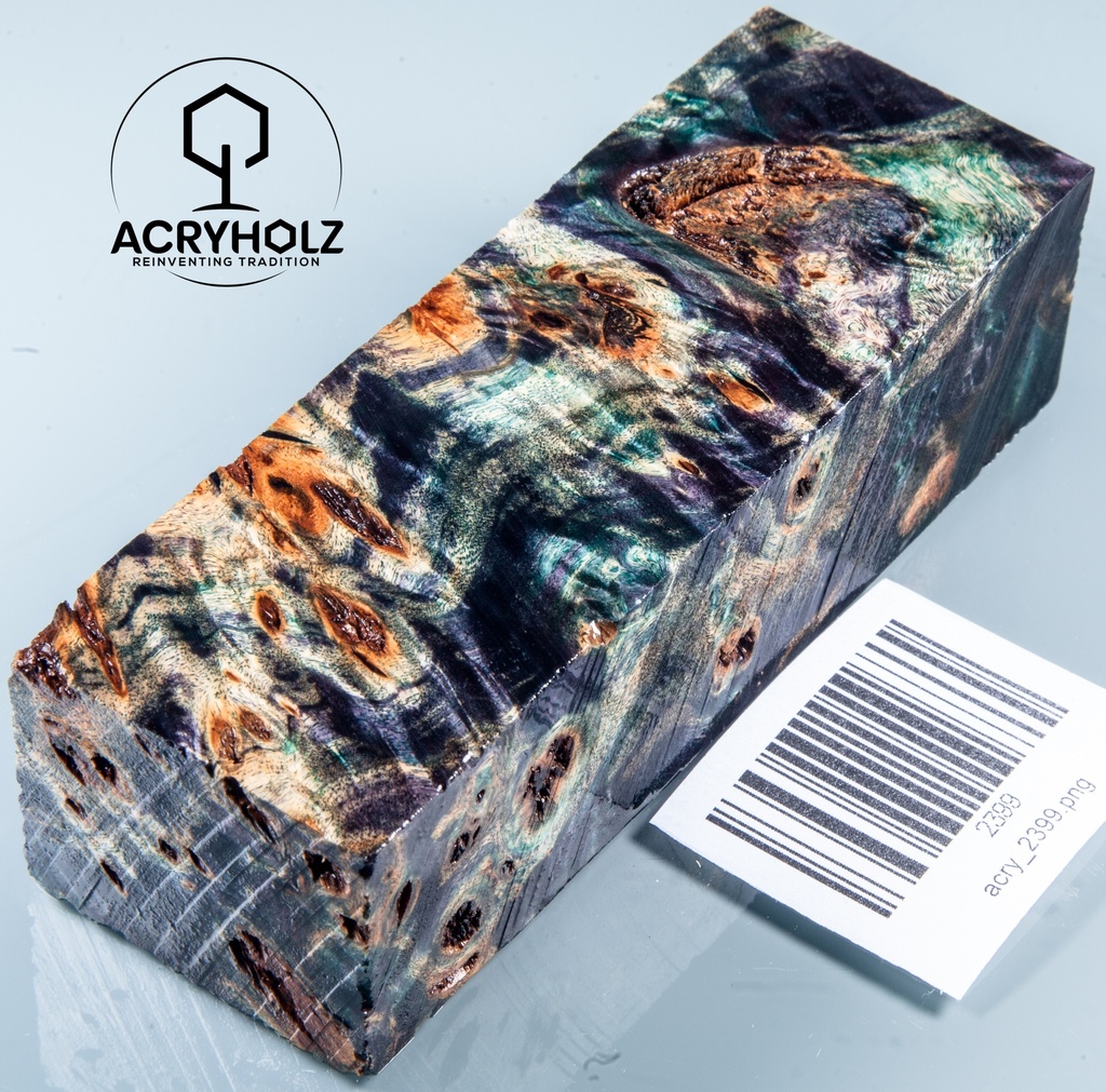 Pappel Maser stabilisiert Griffblock | 120x40x30| ACRYHOLZ | Messergriff 2399