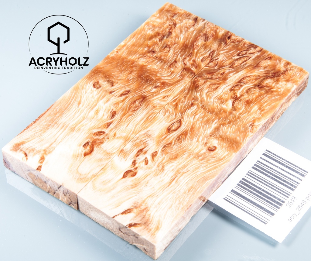 Birke Maser Griffschalen stabilisiert | 120x40x10 | acryholz | Messergriff | 2649