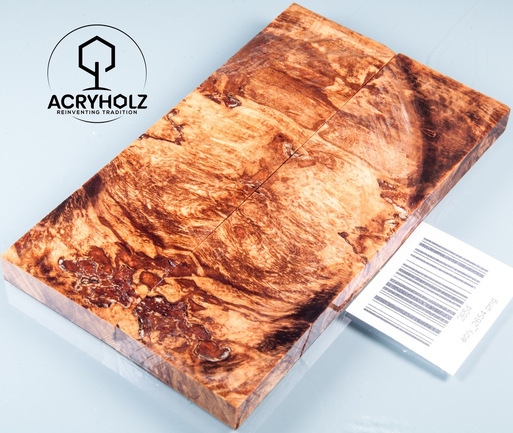 Ahorn Maser Griffschalen stabilisiert | 140x40x10 | acryholz | Messergriff | 2654