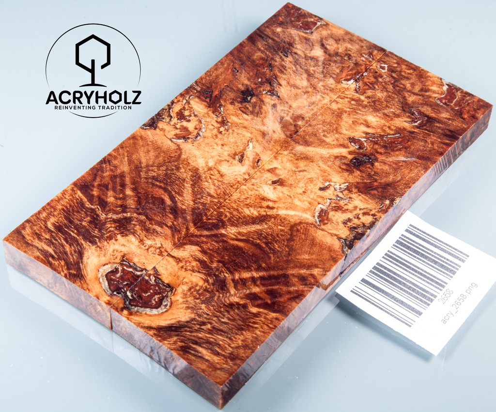 Ahorn Maser Griffschalen stabilisiert | 140x40x10 | acryholz | Messergriff | 2658