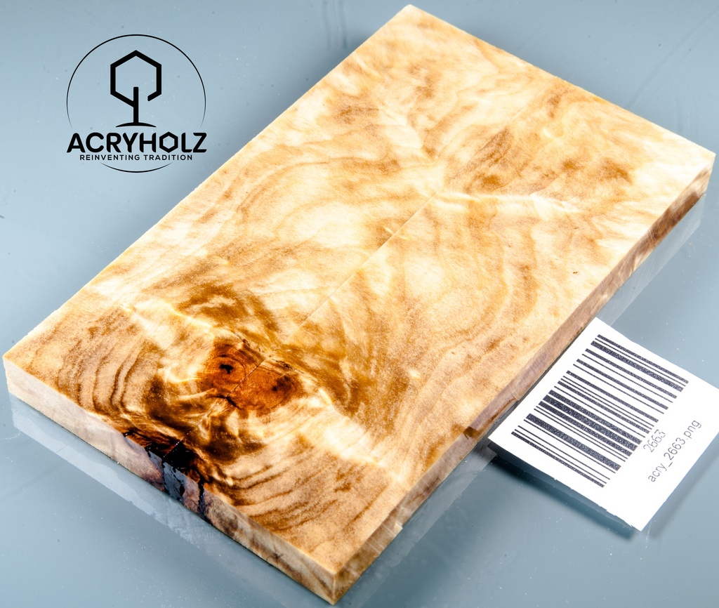 Pappel Maser Griffschalen stabilisiert | 140x40x10 | acryholz | Messergriff | 2663