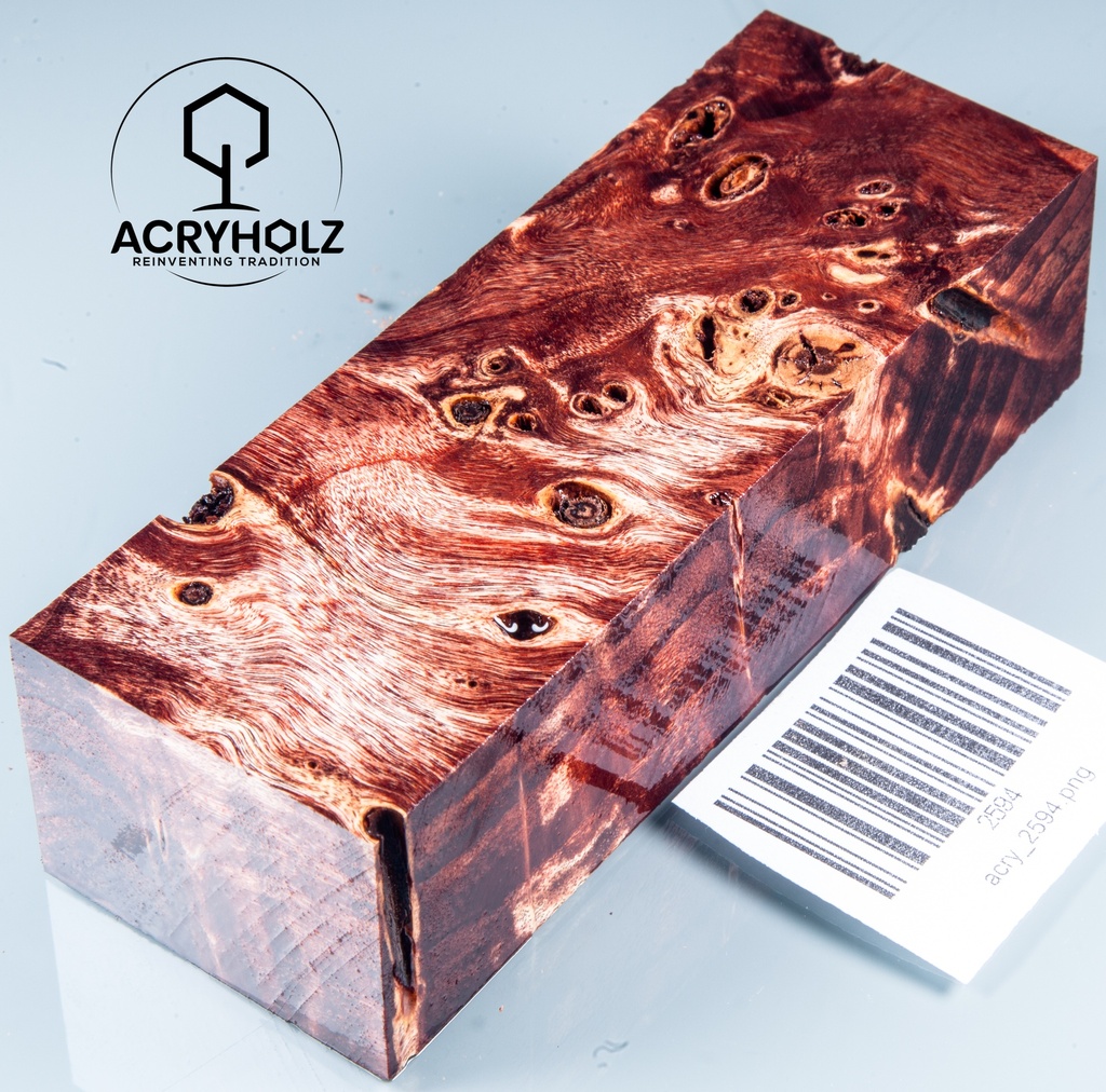 Pappel Maser stabilisiert Griffblock | 120x40x30| ACRYHOLZ | Messergriff 2594