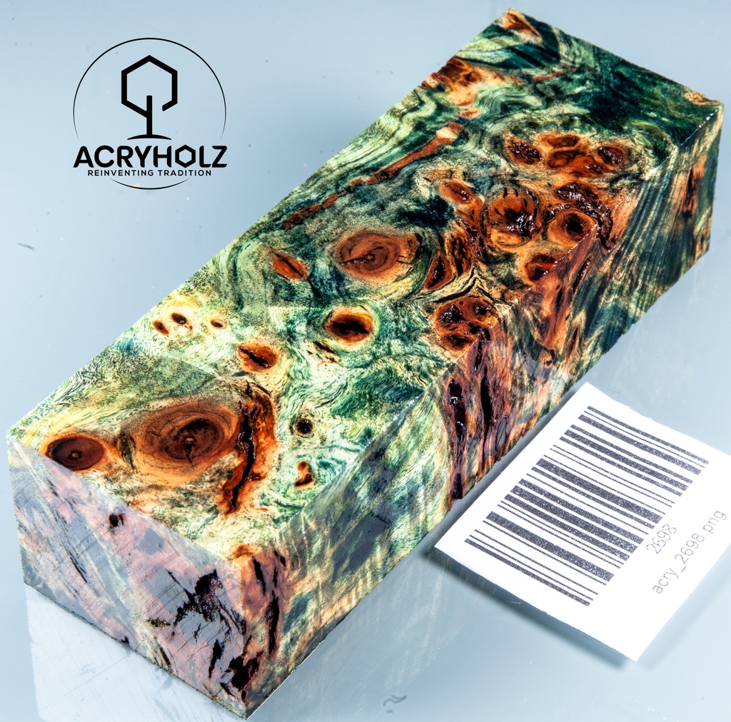 Pappel Maser stabilisiert Griffblock | 120x40x30| ACRYHOLZ | Messergriff 2698