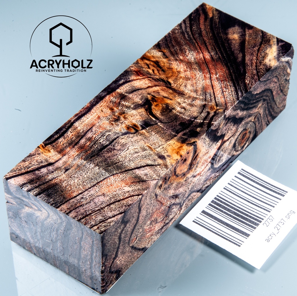Pappel Maser stabilisiert Griffblock | 120x40x30| ACRYHOLZ | Messergriff 2737