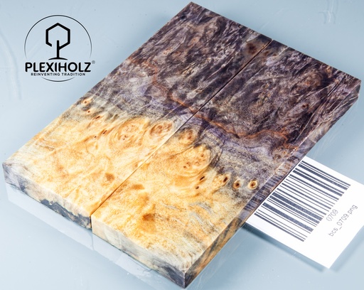 [0709] Kastanie Maser stabilisiert | 120x40x10 | plexiholz | buckeye schalenpaar 0709