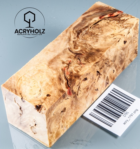[1791] Eschenahorn Maser Griffblock stabilisiert | 120x40x40 | acryholz | 1791
