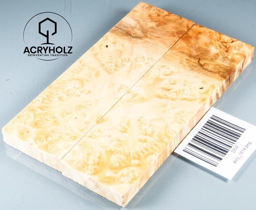 [1914] Eschenahorn Maser Griffschalen stabilisiert | 140x40x10| ACRYHOLZ| Messerbau 1914