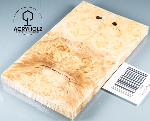 [1915] Eschenahorn Maser Griffschalen stabilisiert | 140x40x10| ACRYHOLZ| Messerbau 1915