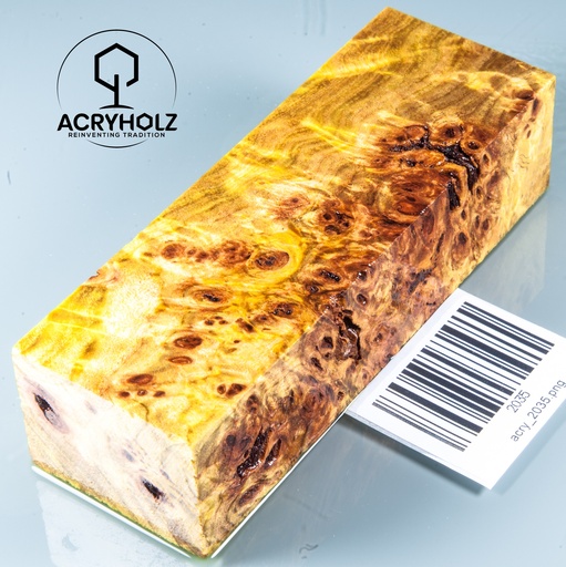 [2035] Pappel Maser stabilisiert Griffblock | 120x40x30| ACRYHOLZ | Messergriff 2035