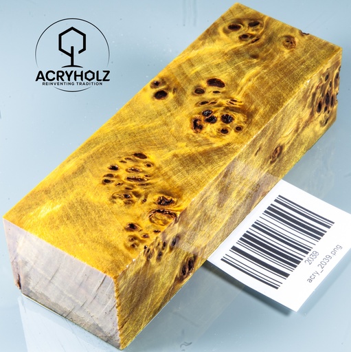 [2039] Pappel Maser stabilisiert Griffblock | 120x40x30| ACRYHOLZ | Messergriff 2039